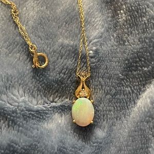 Gold Opal and diamond necklace